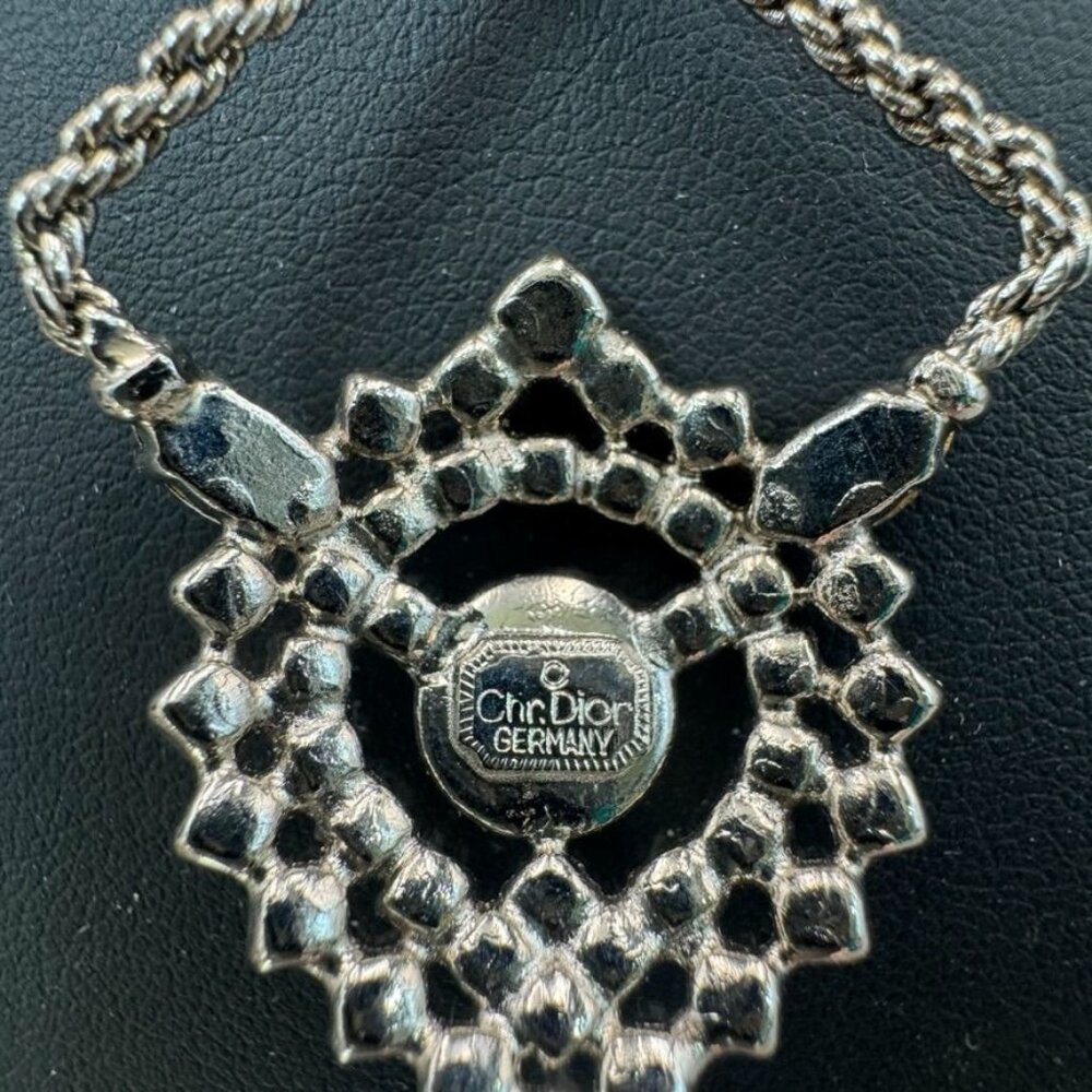 Christian Dior of Germany 15" Drop Circular Crystal and Faux Pearl Necklace - Picture 4 of 5